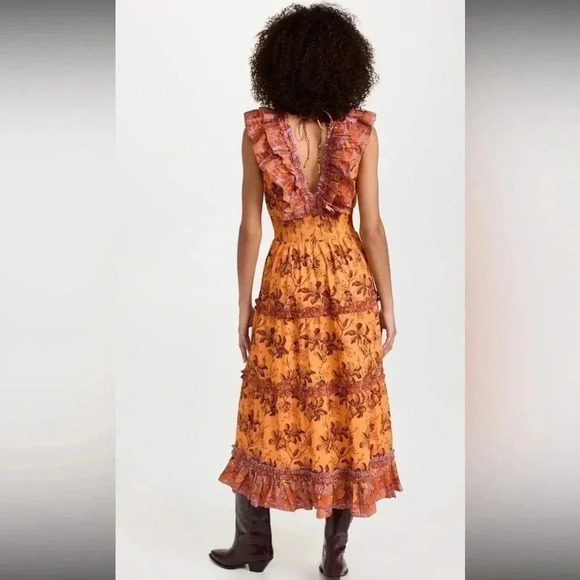 Anthropologie Love The Label Azalea Ruffled Midi Dress Beryl Mango Print Size M - Picture 2 of 7